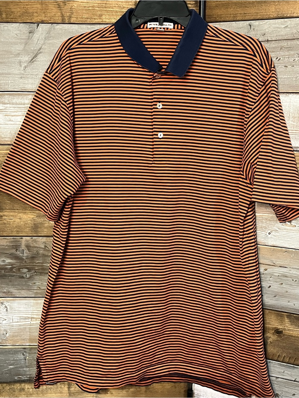 Peter Millar Orange Navy Stripe Polo, Sz XL